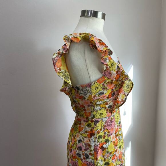 BCBG Generation Yellow Ruffle Floral Print Midi Dress Size Small - Picture 12 of 12